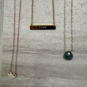 Necklace Bundle of 3 | Love Bar | Genuine Emerald | heart rose gold